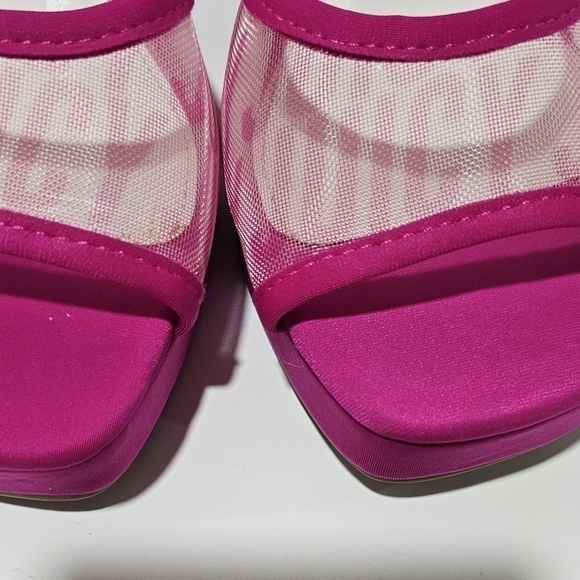 Juicy Couture Gramercy Mesh Hot Pink Heel Logo Platform Block Heel Chunky - Picture 4 of 10